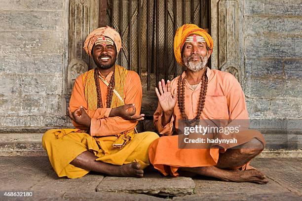 sadhu - indian holymen sitting in the temple - kathmandu stock pictures, royalty-free photos & images