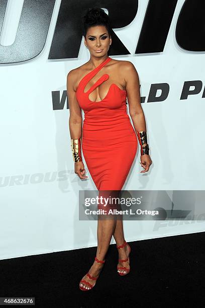 Personality Laura Govan arrives for the Premiere Of Universal Pictures' "Furious 7" held at TCL Chinese Theatre on April 1, 2015 in Hollywood,...