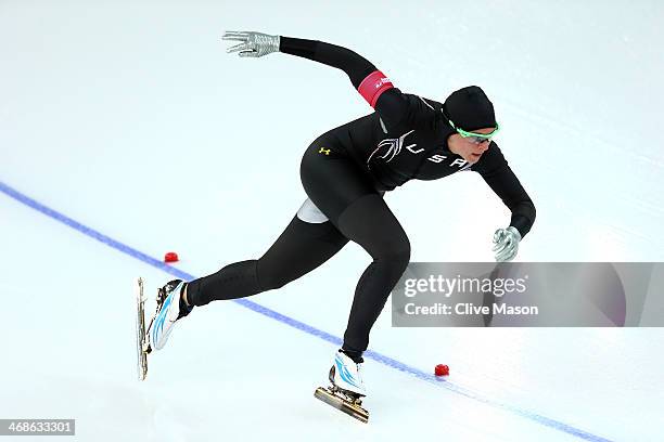 Brittany Bowe of the United States competes during the Women's 500m Race 2 of 2 Speed Skating event during day 4 of the Sochi 2014 Winter Olympics at...