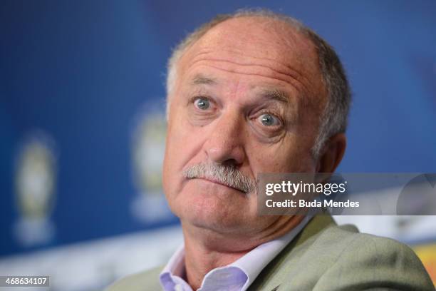 Brazilian football team coach Luiz Felipe Scolari attends a press conference ahead of the international friendly match against South Africa at...