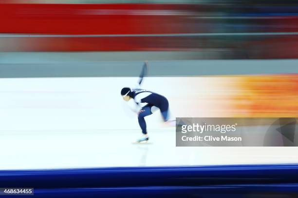 Sang Hwa Lee of South Korea competes during the Women's 500m Race 2 of 2 Speed Skating event during day 4 of the Sochi 2014 Winter Olympics at Adler...