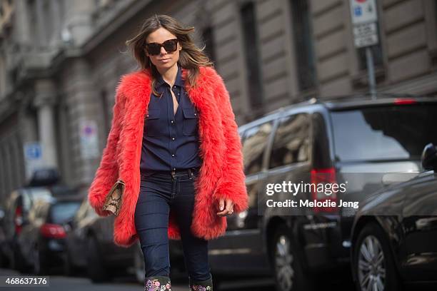 Erica Pelosini enters Ferragamo on Day 5 of Milan Fashion Week FW15 on March 1, 2015 in Milan, Italy.