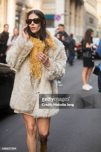 Grazia IT girl Gilda Ambrosio wears a Saint Laurent shoes on Day 5 of Milan Fashion Week FW15 on March 1, 2015 in Milan, Italy.