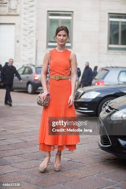 Hanneli Mustaparta wears a Ferragamo outfit on Day 5 of Milan Fashion Week FW15 on March 1, 2015 in Milan, Italy.