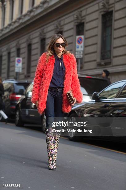 Erica Pelosini enters Ferragamo on Day 5 of Milan Fashion Week FW15 on March 1, 2015 in Milan, Italy.