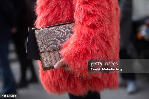 Erica Pelosini enters Ferragamo on Day 5 of Milan Fashion Week FW15 on March 1, 2015 in Milan, Italy.