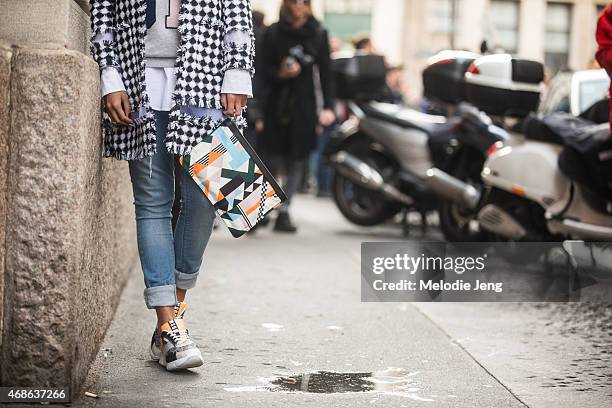 Anna Fasano wears a MSGM outfit on Day 5 of Milan Fashion Week FW15 on March 1, 2015 in Milan, Italy.