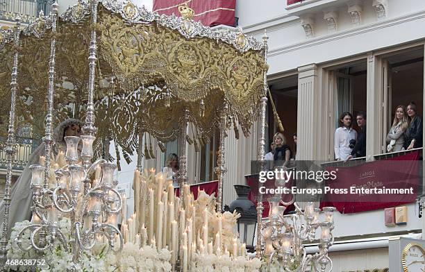 Alexander Bauer , Antonio Banderas and Nicole Kimpel attend Holy procession during Holy Week celebration on March 31, 2015 in Malaga, Spain.