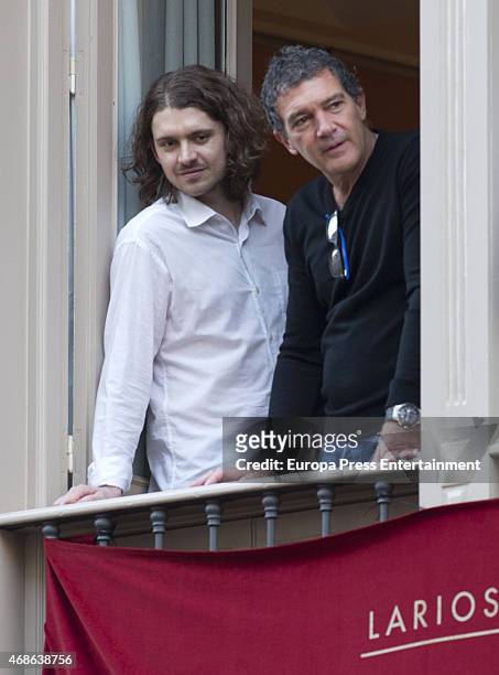 Alexander Bauer , and Antonio Banderas attend Holy procession during Holy Week celebration on March 31, 2015 in Malaga, Spain.