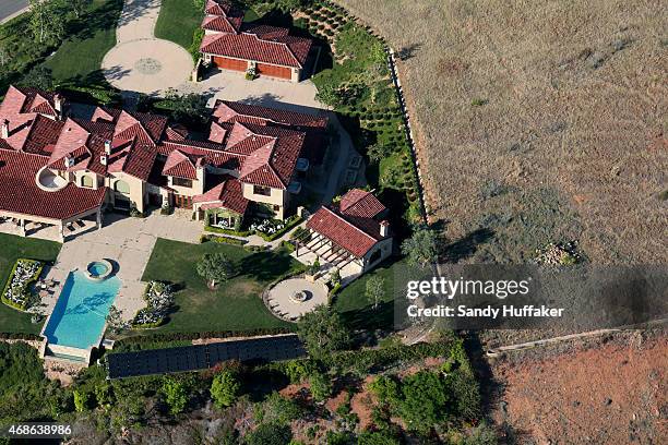 Aerial view overlooking landscaping on April 4, 2015 in Rancho Santa Fe, California. Gov. Jerry Brown has demanded a 25 percent cut in urban water...