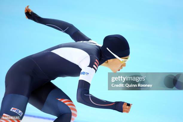 Sang Hwa Lee of South Korea competes during the Women's 500m Race 2 of 2 Speed Skating event during day 4 of the Sochi 2014 Winter Olympics at Adler...