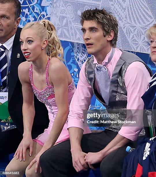 Stacey Kemp and David King of Great Britain react after they compete during the Figure Skating Pairs Short Program on day four of the Sochi 2014...