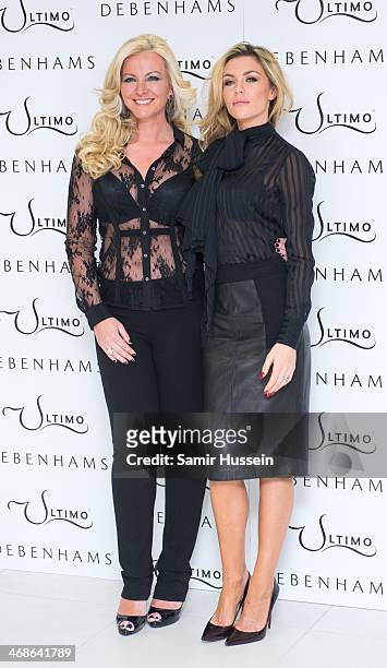 Michelle Mone and Abbey Clancy pose as she launches Ultimo's Valentines Collection at Debenhams on February 11, 2014 in London, England.