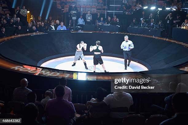 Layla McCarter fights Diana Prazak during BKB 2, Big Knockout Boxing, at the Mandalay Bay Events Center on April 4, 2015 in Las Vegas, Nevada.