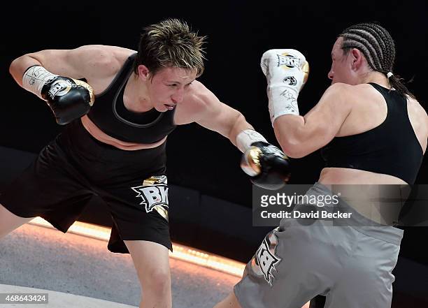 Layla McCarter fights Diana Prazak during BKB 2, Big Knockout Boxing, at the Mandalay Bay Events Center on April 4, 2015 in Las Vegas, Nevada.