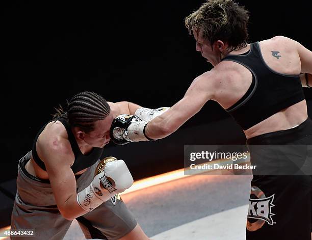 Layla McCarter fights Diana Prazak during BKB 2, Big Knockout Boxing, at the Mandalay Bay Events Center on April 4, 2015 in Las Vegas, Nevada.