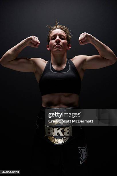 Boxer Layla McCarter poses for a portrait after his bout during BKB 2, Big Knockout Boxing, at the Mandalay Bay Events Center on April 4, 2015 in Las...