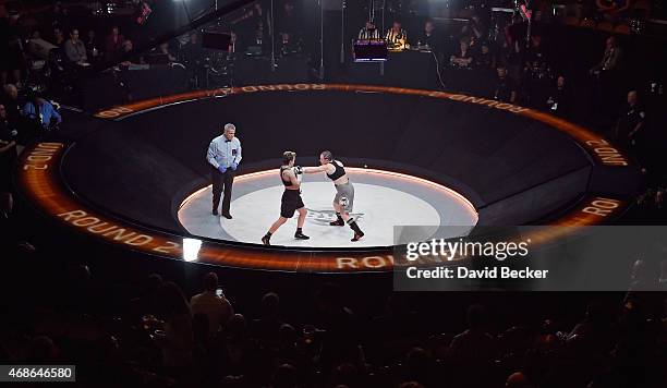 Layla McCarter fights Diana Prazak in The Pit during BKB 2, Big Knockout Boxing, at the Mandalay Bay Events Center on April 4, 2015 in Las Vegas,...