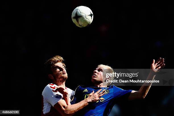 Timo Letschert of Utrecht and Davy Klaassen of Ajax battle for the ball during the Dutch Eredivisie match between FC Utrecht and Ajax Amsterdam held...