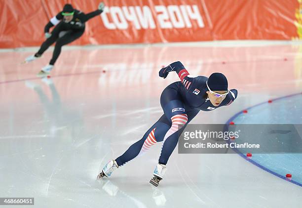 Sang Hwa Lee of South Korea competes during the Speed Skating Women's 500m Run 1 of 2 during day four of the Sochi 2014 Winter Olympics at Adler...