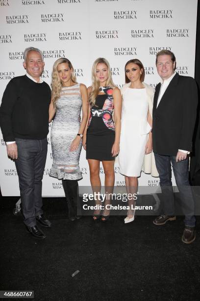 Mark Badgley, Petra Nemcova, Katrina Bowden, Giuliana Rancic and James Mischka pose backstage at the Badgley Mischka fashion show during...