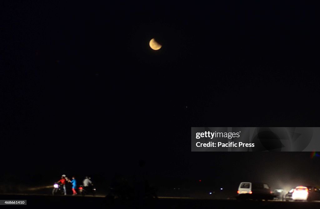 A view of moon during lunar eclipse in Allahabad including...