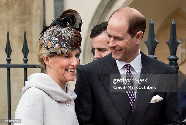 Prince Edward, Earl of Wessex and Sophie, Countess of Wessex attend the Easter Service at St George's Chapel at Windsor Castle on April 5, 2015 in...