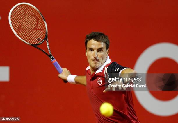 Tommy Robredo of Spain makes a shot during a tennis match between Tommy Robredo and Pablo Carreno Busta as part of ATP Buenos Aires Copa Claro on...