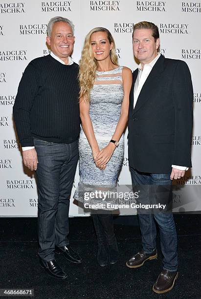 Designer Mark Badgley, Petra Nemcova and designer James Mischka attend the Badgley Mischka Show during Mercedes-Benz Fashion Week Fall 2014 at The...