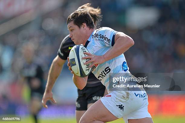 Henry Chavancy of Racing Metro 92 runs during the European Rugby Champions Cup quarter final match between Racing Metro 92 and Saracens at Stade Yves...