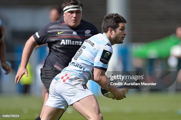 Brice Dulin of Racing Metro 92 in action during the European Rugby Champions Cup quarter final match between Racing Metro 92 and Saracens at Stade...