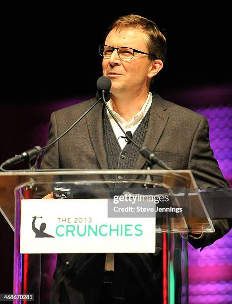 Ned Desmond of TechCruch adresses the crowd at the 7th Annual Crunchies Awards at Davies Symphony Hall on February 10, 2014 in San Francisco,...