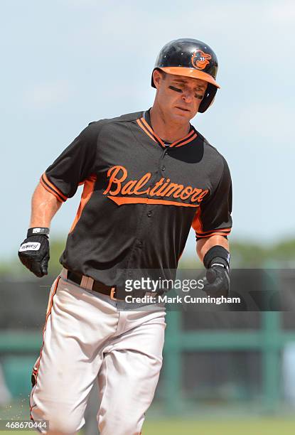 Jayson Nix of the Baltimore Orioles looks on during the Spring Training game against the Detroit Tigers at Joker Marchant Stadium on March 26, 2015...
