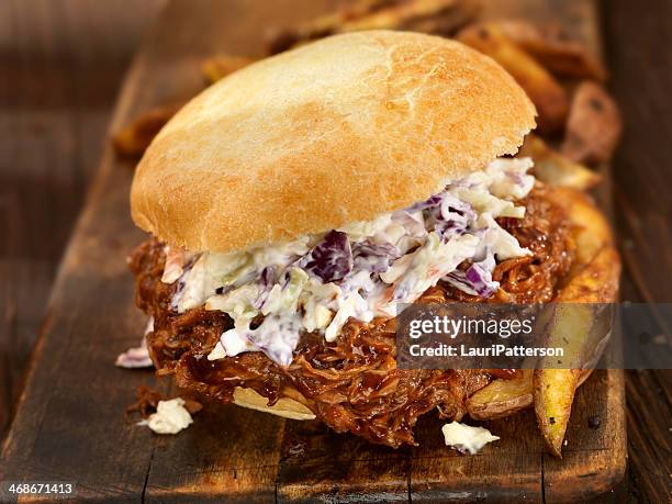 pulled pork sandwich - pulled beef stock pictures, royalty-free photos & images