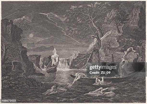 winter (the flood), by french painter nicolas poussin, published 1836 - noah arc stock illustrations