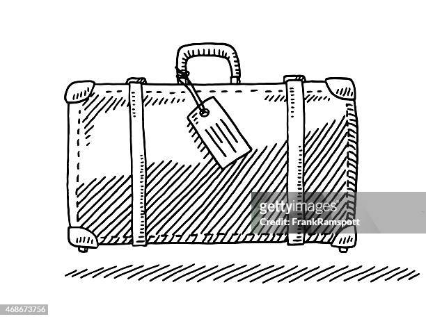 bildbanksillustrationer, clip art samt tecknat material och ikoner med travel suitcase luggage tag side view drawing - bagagelapp
