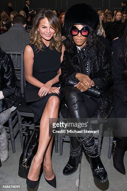 Model Chrissy Teigen and June Ambrose attend the Vera Wang Collection Show during Mercedes-Benz Fashion Week Fall 2014 at Dia Center on February 11,...
