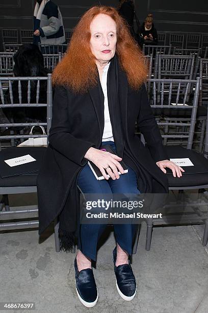 Grace Coddington attends the Vera Wang Collection Show during Mercedes-Benz Fashion Week Fall 2014 at Dia Center on February 11, 2014 in New York...