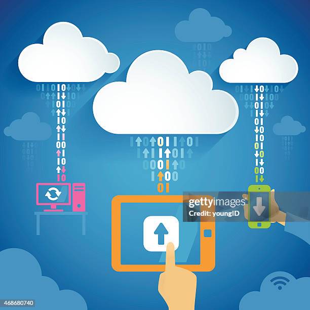 cloud computing - pressing send stock illustrations