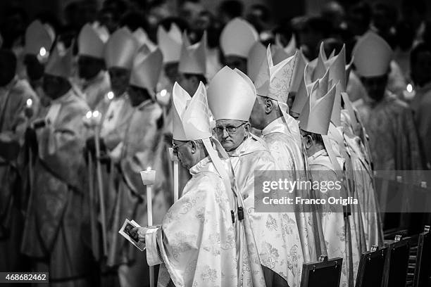 Cardinals attend the Easter vigil mass given by Pope Francis at St. Peter's Basilica on April 4, 2015 in Vatican City, Vatican.