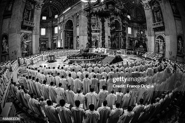 General view of St. Peter's Basilica during the Chrism Mass given by Pope Francis on April 2, 2015 in Vatican City, Vatican.