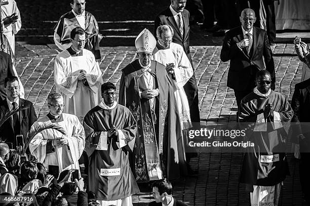 Pope Francis attends Palm Sunday Mass in St. Peter's Square on March 29, 2015 in Vatican City, Vatican. On Palm Sunday Christians celebrate Jesus'...