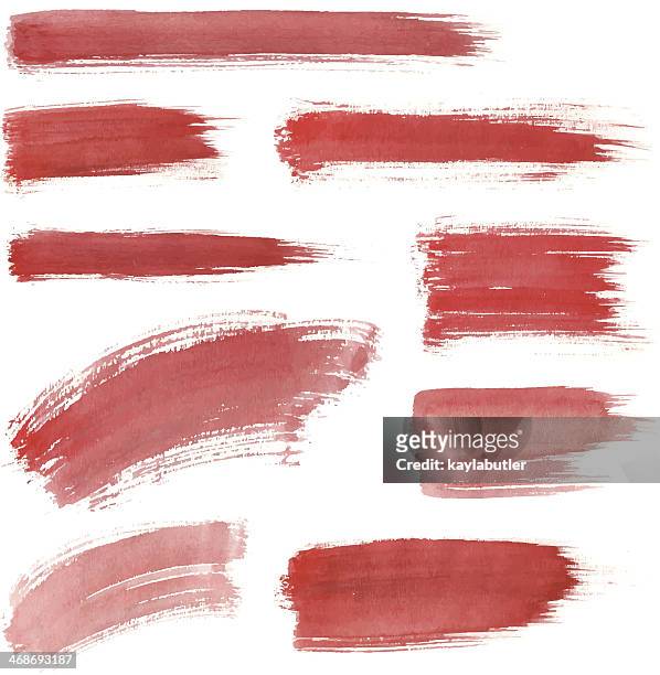 red water color stroke set - red brush stroke stock illustrations