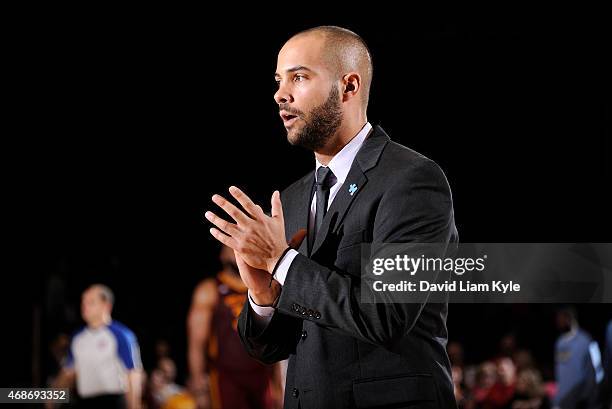 Head coach Jordi Fernandez of the Canton Charge calls out the play during the game against the Iowa Energy at the Canton Memorial Civic Center on...