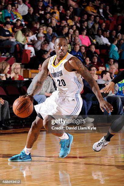 Marcus Hall of the Iowa Energy drives to the basket against the Canton Charge at the Canton Memorial Civic Center on April 3, 2015 in Canton, Ohio....