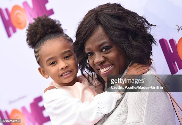 Actress Viola Davis and daughter Genesis Tennon arrive at the Los Angeles premiere of 'HOME' at Regency Village Theatre on March 22, 2015 in...