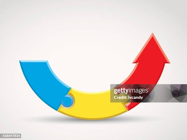 three steps puzzle arrow - 3 arrows stock illustrations