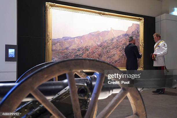 Prince Harry is seen touring the World War I exhibition during a visit to the Australian War Memorial on April 6, 2015 in Canberra, Australia. Prince...