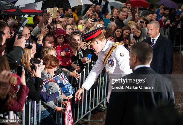 Prince Harry greets members of the public outside the Australian War Memorial on April 6, 2015 in Canberra, Australia. Prince Harry, or Captain Wales...