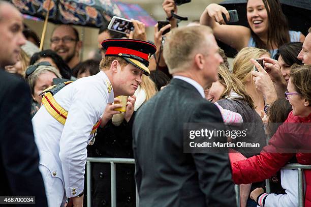 Prince Harry greets members of the public outside the Australian War Memorial on April 6, 2015 in Canberra, Australia. Prince Harry, or Captain Wales...